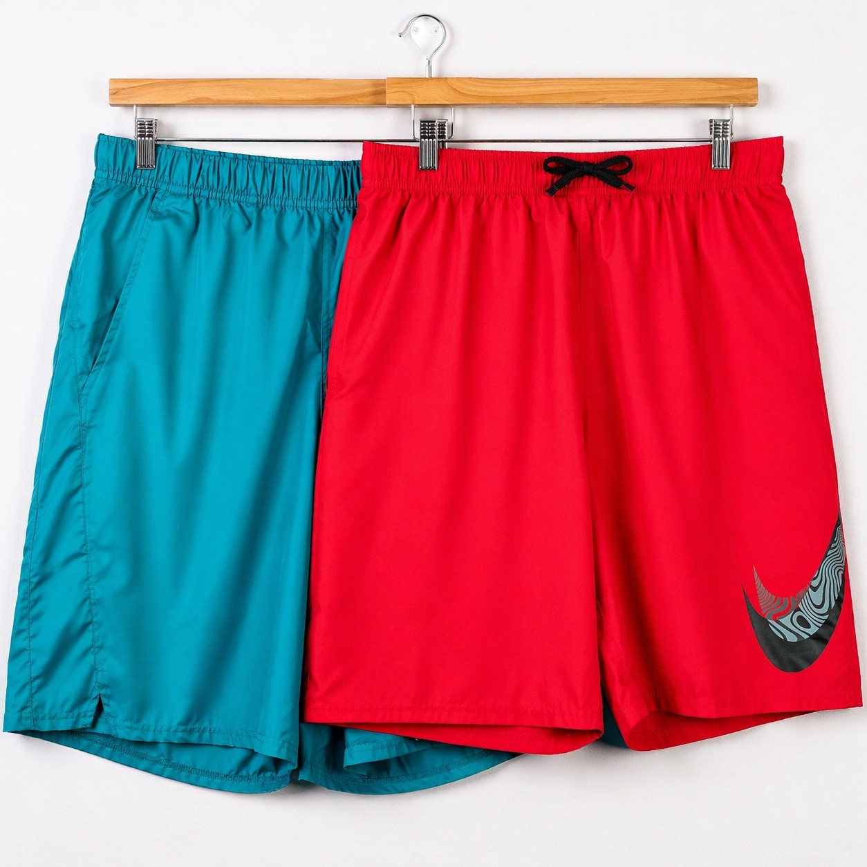 Lot Of 2 Nike Swim Trunks Men L Red Teal Lined Gorpcore Athletic Summer Beach